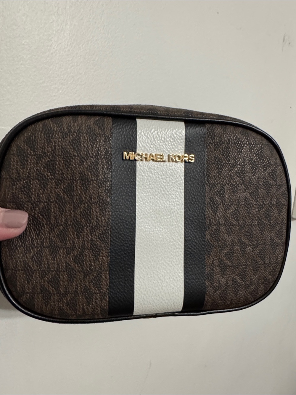 Michael Kors Brown, Black & White Stripe Crossbody Bag